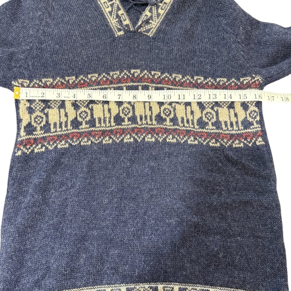 Manos Comunidad Baby Alpaca Knit Hoodie Tassel Aztec Sweater Blue Womens Size S - Picture 6 of 6